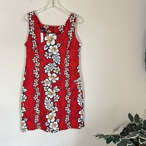 Vintage Royal Creations Hawaii Hawaiian Tiki Dress Red Floral Sleeveless L New